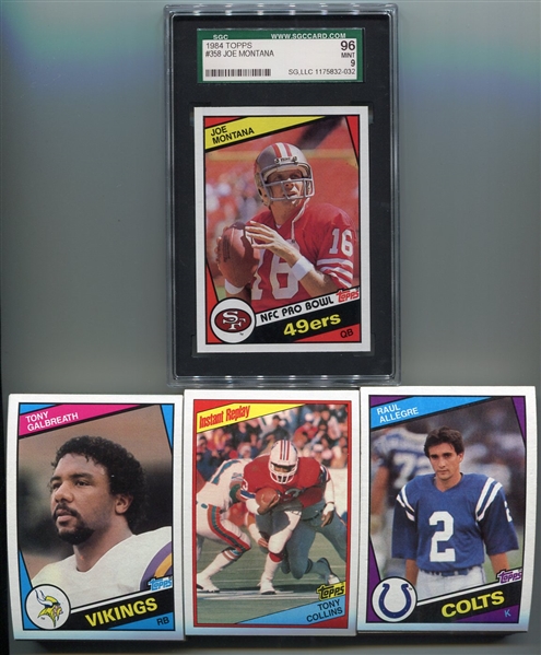 1984 Topps Football #358 Joe Montana SGC 96 plus 94 Mint Raw Cards 