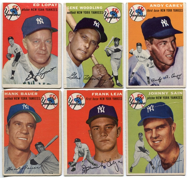 1954 Topps Baseball Lot of 12 Different w/ Six New York Yankees