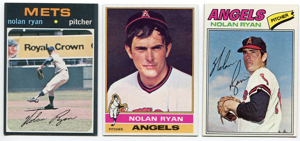 1971, 1976 & 1977 Topps Nolan Ryan Cards Exmt-Nrmt