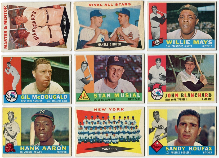 1960 Topps Baseball Partial Set of 230 Different Mostly EX+/-