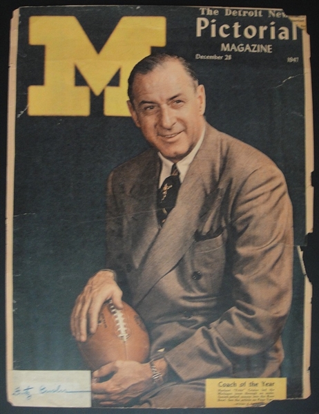 1947 Detroit News Pictorial Magazine Cover of Michigan Coach Fritz Crisler w/Autograph