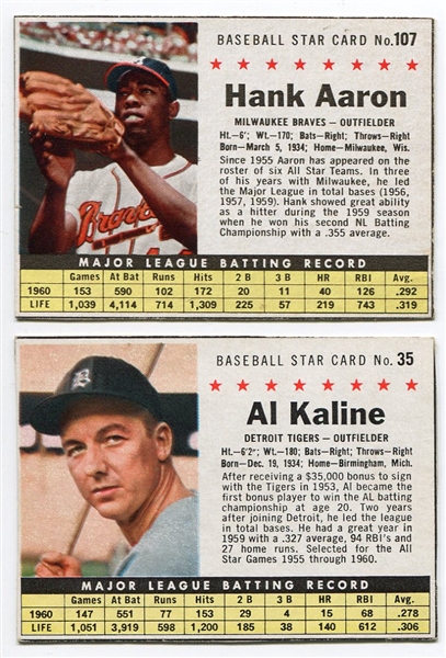 1961 Post Cereal #35 Kaline & #107 Aaron Each EX+