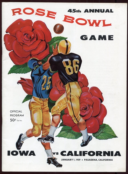 1959 45th Annual Rose Bowl Game Program Iowa vs. California