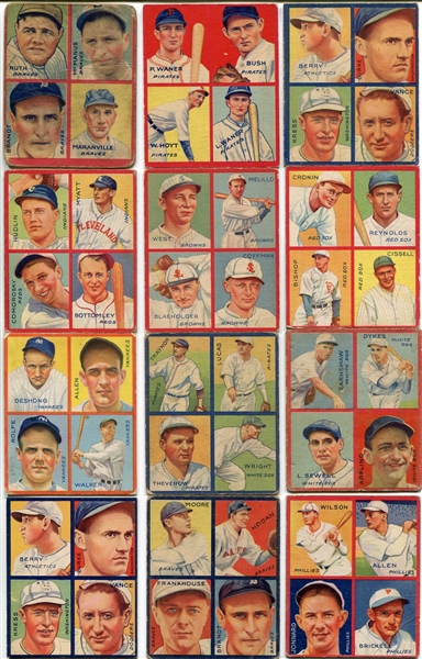 R321 1935 Goudey 4-in-1 Puzzle Backs Lot of 21 Nearly All Different Includes Ruth