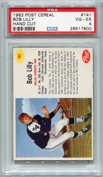 1962 Post Cereal Football #141 Bob Lilly Dallas Cowboys PSA 4