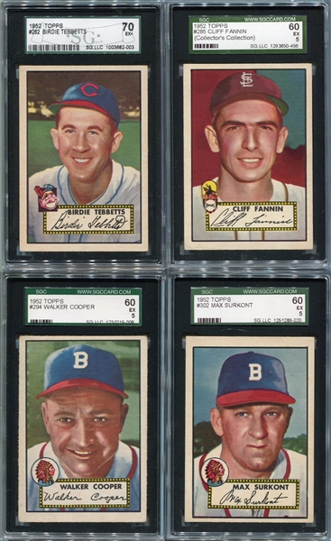 1952 Topps Lot of 4 Different Semi-Highs #282 285 294 & 302 All SGC 60s & 70
