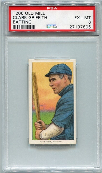 T206 Clark Griffith Batting Old Mill Cigarettes PSA 6
