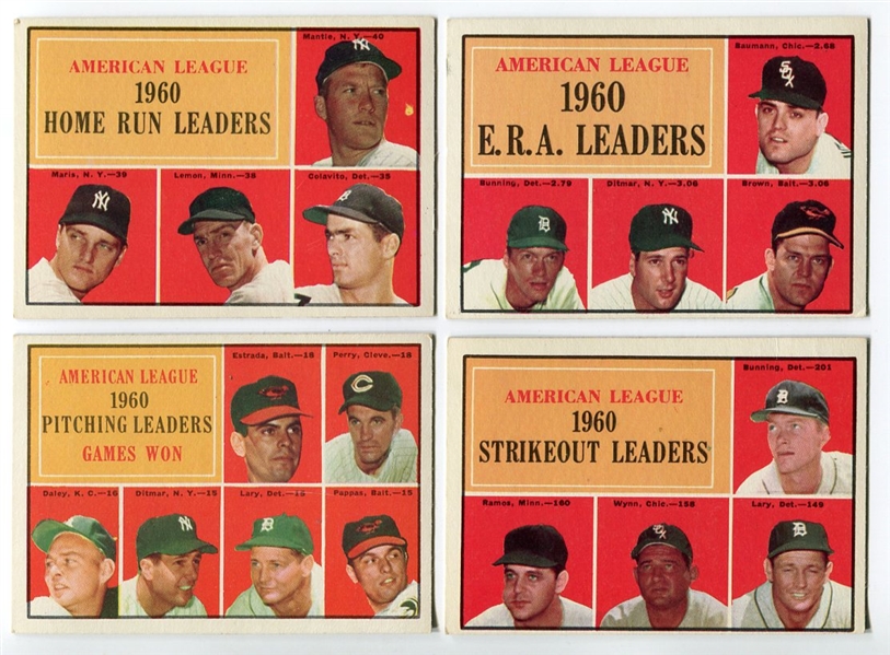 1961 Topps League Leaders Lot of 4 Different EX+/- With Mantle