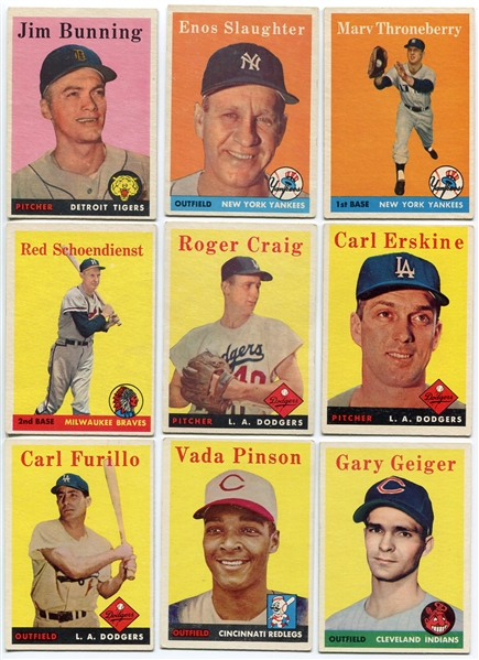 1958 Topps Lot of 12 Different Stars HOFers and SP