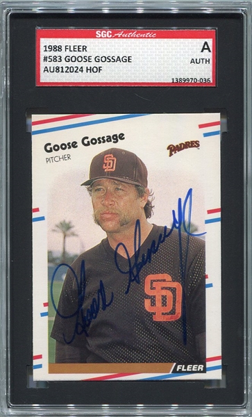 1988 Fleer Goose Gossage Autographed SGC Authentic