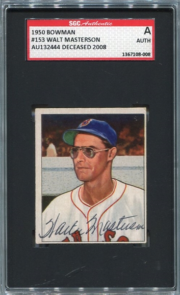 1950 Bowman #153 Walt Masterson Boston Red Sox Autographed SGC AUTH