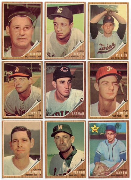 1962 Topps Lot of 13 Different Exmt/Nrmt Cards Most Green Tints