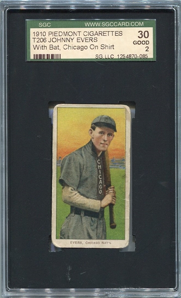 T206 Johnny Evers With Bat Chicago on Shirt SGC 30