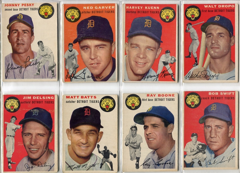 1954 Topps Lot of 18 Different Detroit Tigers