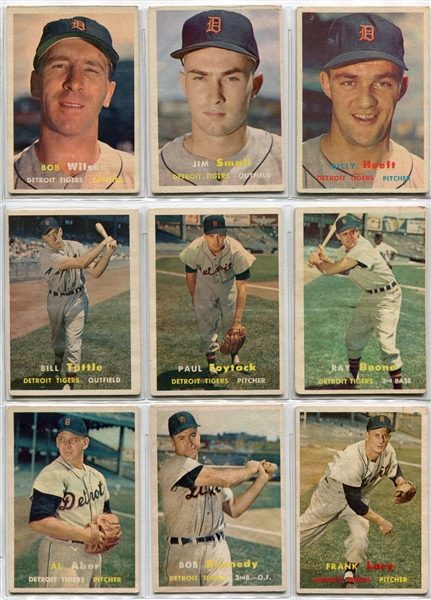 1957 Topps Lot of 22 Different Detroit Tigers