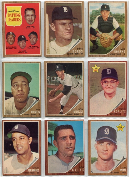 1962 Topps Lot of 18 Different Detroit Tigers