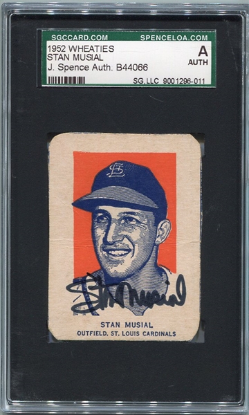 1952 Wheaties Stan Musial Autographed SGC/J. Spence AUTH