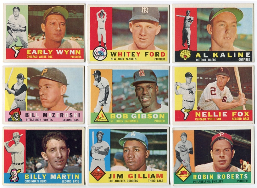 1960 Topps Baseball Partial Set of 392 Different Plus 82 Dupes Most EX+/- Plus Box