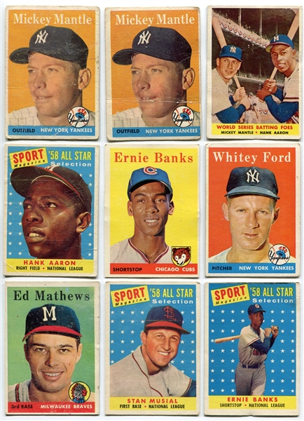 1958 Topps Lot of 130 Cards Loaded With HOFers Mantle Musial Mays Aaron ++