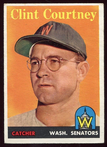 1958 Topps #92a Clint Courtney Yellow Name EX