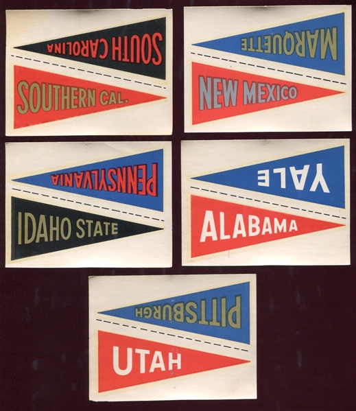 1960 Fleer College Pennant Decals Lot of 5 Different