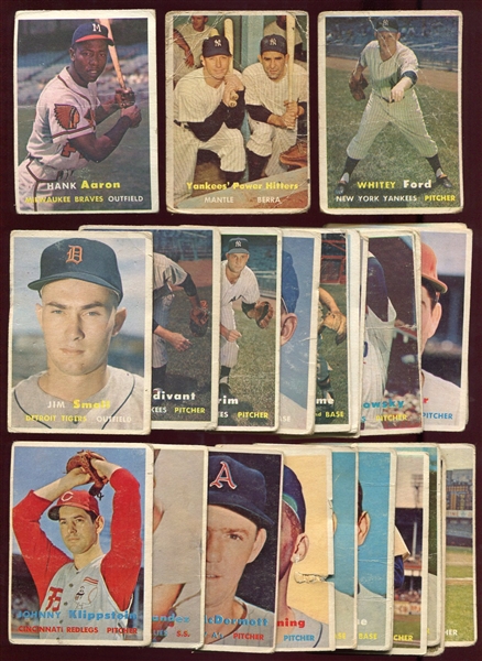 1957 Topps Lot of 28 Mostly Different w/Mantle-Berra Aaron Ford etc.