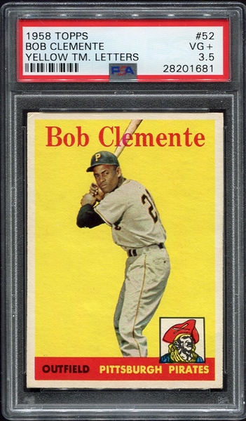 1958 Topps #52a Bob Clemente Yellow Team PSA 3.5 Must See