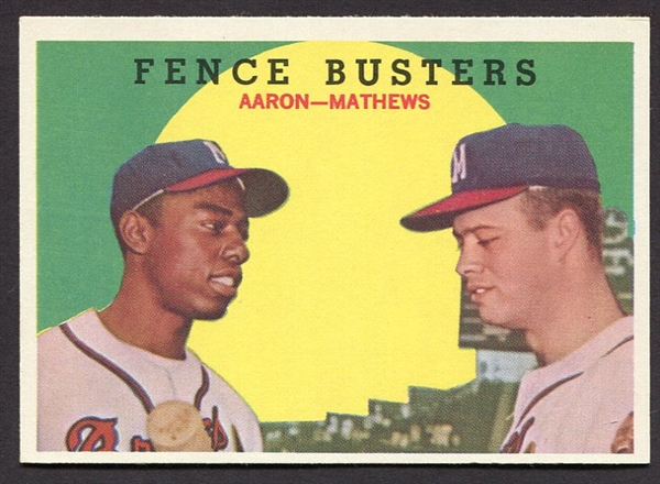1959 Topps #212 Fence Busters Aaron-Mathews Gray Back Exmt