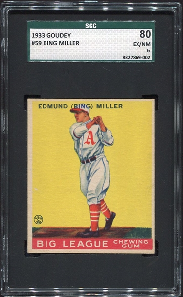 1933 Goudey #59 Bing Miller Philadelphia As SGC 80