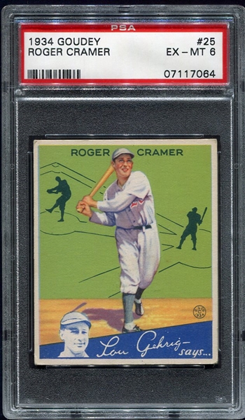 1934 Goudey #25 Roger Cramer Philadelphia Athletics PSA 6
