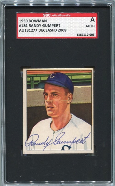 1950 Bowman #184 Randy Gumpert Chicago White Sox Autographed SGC AUTH