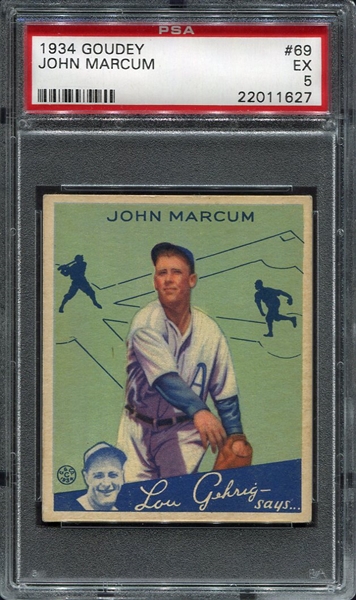 1934 Goudey #69 John Marcum Philadelphia Athletics PSA 5