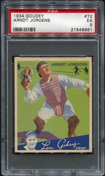 1934 Goudey #72 Arndt Jorgens New York Yankees PSA 5