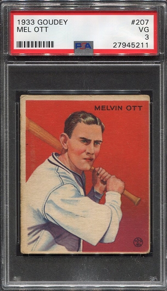 1933 Goudey #207 Mel Ott New York Giants PSA 3