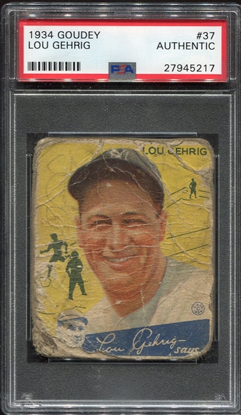 1934 Goudey #37 Lou Gehrig PSA Authentic