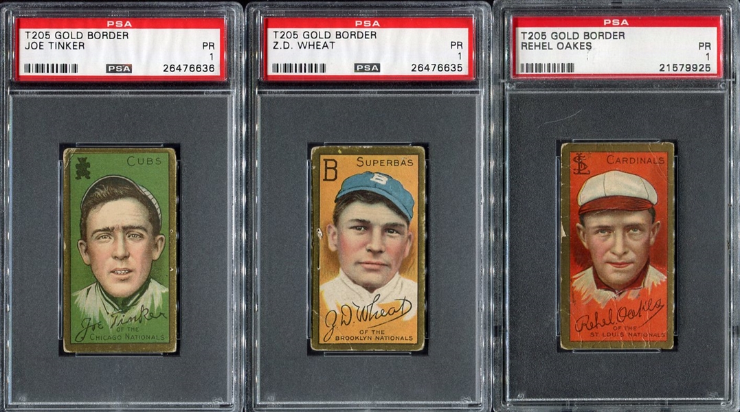 T205 Group of 3 Oakes Tinker and Wheat All PSA 1