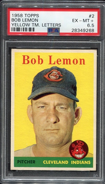 1958 Topps #2a Bob Lemon Yellow Team PSA 6.5