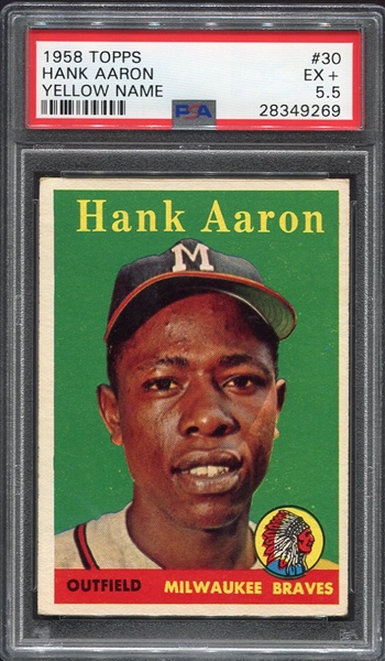 1958 Topps #30a Hank Aaron Yellow Name PSA 5.5