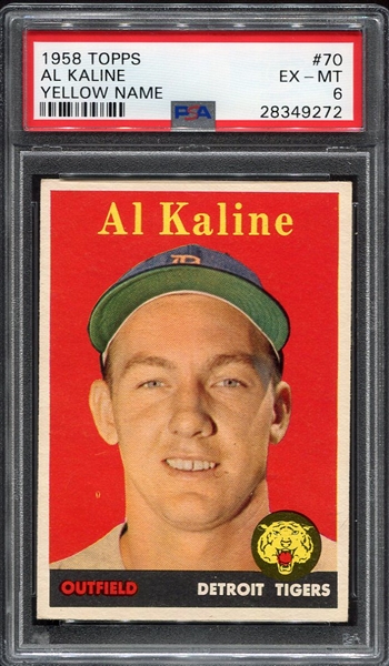 1958 Topps #70a Al Kaline Yellow Name PSA 6