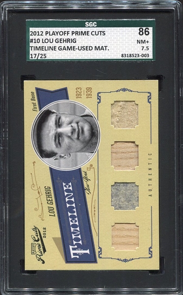 2012 Panini Playoff Prime Cuts #10 Lou Gehrig Timeline Game-Used Material SGC 86