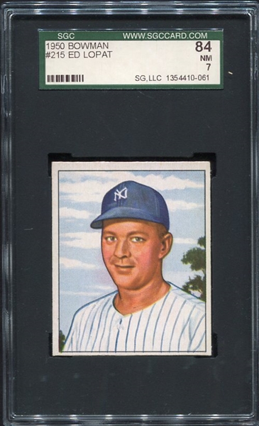 1950 Bowman #215 Ed Lopat New York Yankees SGC 84
