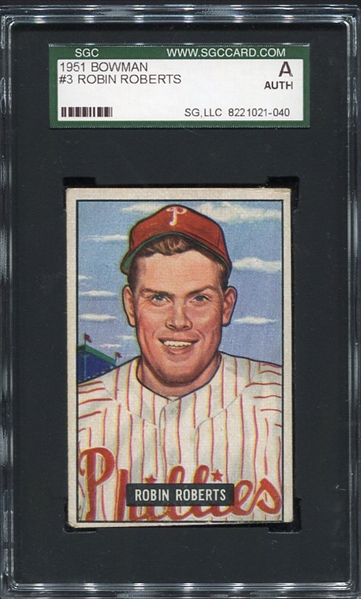 1951 Bowman #3 Robin Roberts Philadelphia Phillies SGC AUTH
