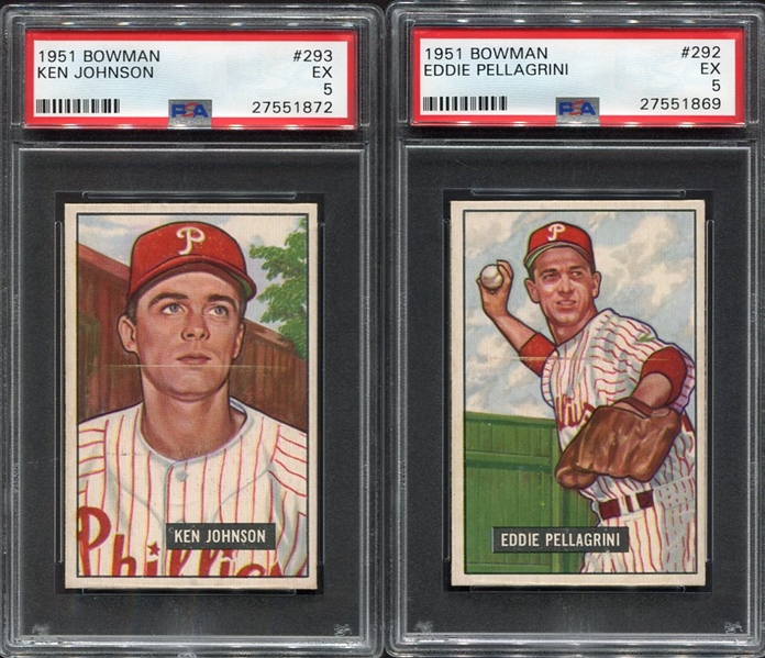 1951 Bowman Pair of Philadelphia Phillies PSA 5s #292 Pellagrini & #293 Johnson