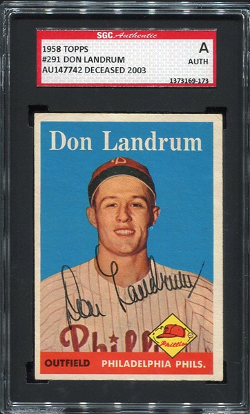 1958 Topps #291 Don Landrum Autographed SGC Authentic