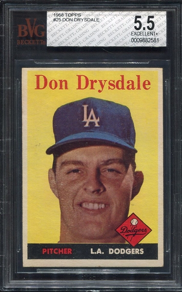 1958 Topps #45 Don Drysdale Beckett 5.5