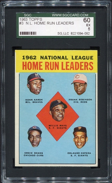 1963 Topps #3 N.L. Home Run Leaders SGC 60