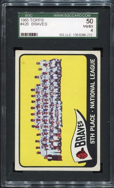 1965 Topps #426 Milwaukee Braves Team Card SGC 50