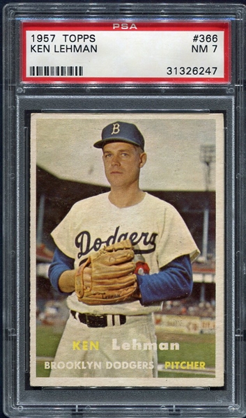1957 Topps #357 Ken Lehman Los Angeles Dodgers PSA 7