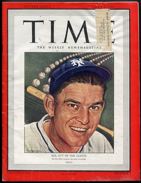 1945 Time Magazine with Mel Ott on the cover