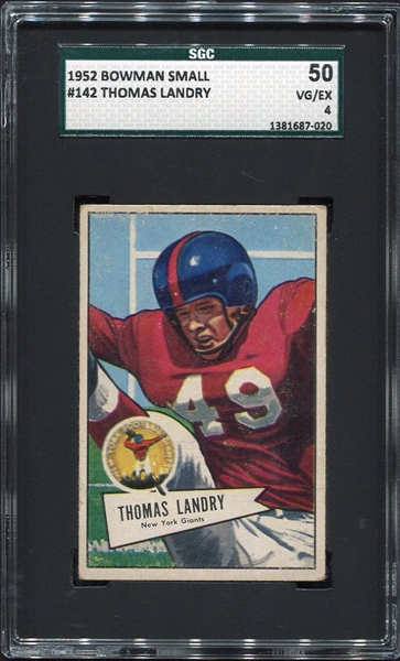 1952 Bowman Small #142 Thomas Landry SGC 50